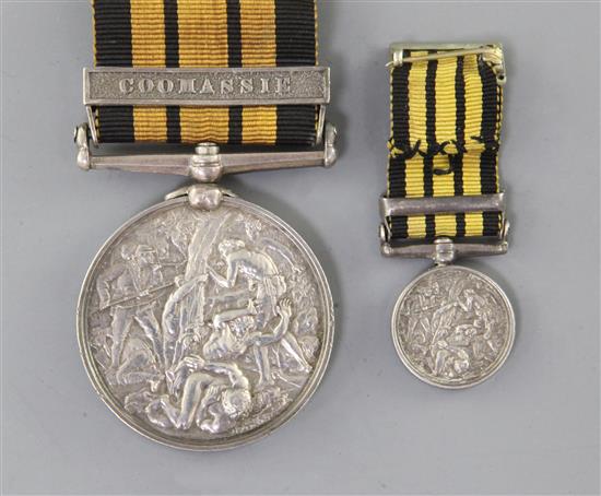 An Ashantee medal with Coomassie clasp, 1529 to Serjt R. Rankin, 2nd Bn Rifle Bde, 1873-4 and miniature.